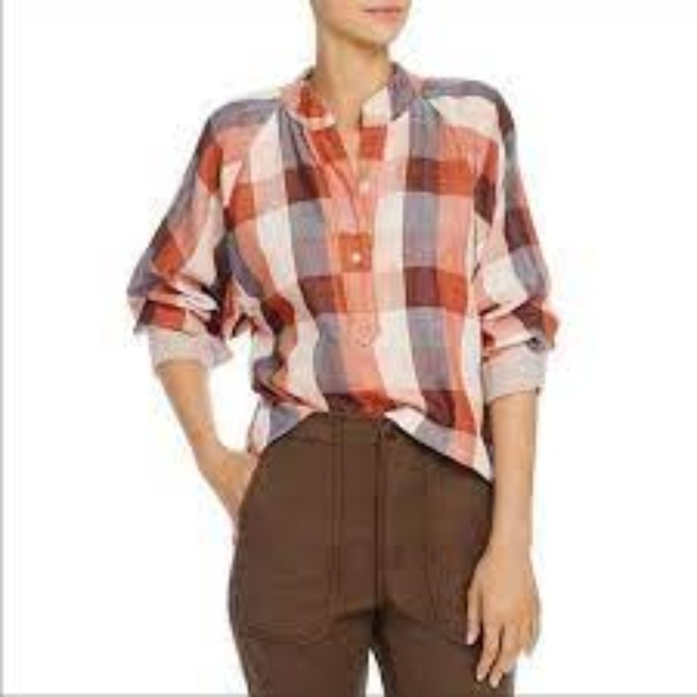 NWT Women's Small Joie Dia Cotton Plaid Top Large Long Sleeve 100% Cotton Blouse
